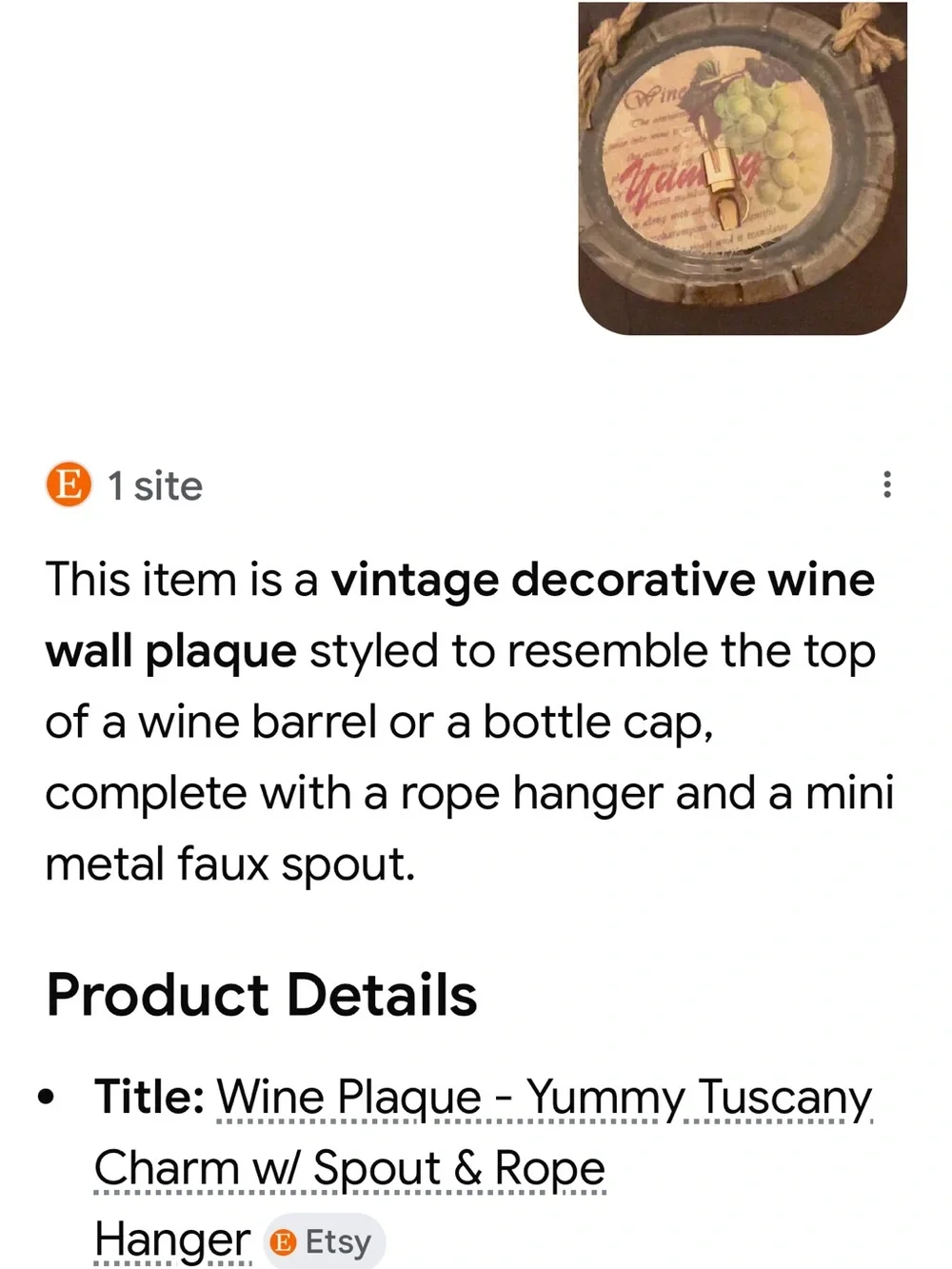 #2369*” 8x8” Rustic Grape Wall Tap Decor - Brown and Green